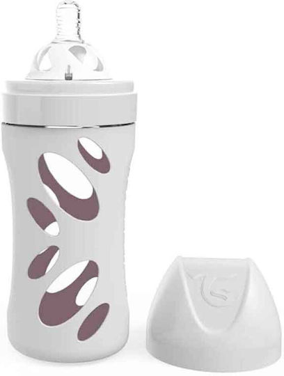 Twistshake Glass Baby Bottle Pastel Holes Anti-colic with Silicone Teat for 0+ Months Gray 260ml