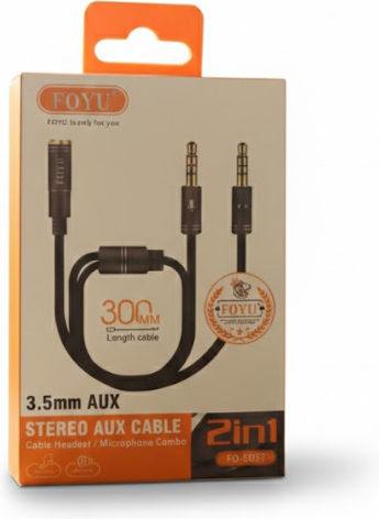 Foyu 3.5mm Jack Cable 3.5mm Male - 3.5mm Female Black 0.38m With Gold Plated Terminals Foyu FO-S037