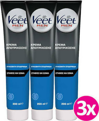 Veet Men Ανδρική Κρέμα Αποτρίχωσης Σώματος για Ευαίσθητες Επιδερμίδες 3x200ml