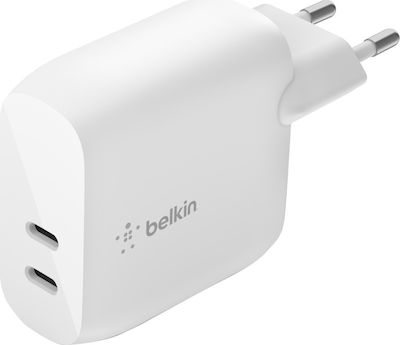 Belkin Φορτιστής Χωρίς Καλώδιο με 2 Θύρες USB-C 20W Power Delivery Λευκός (Boost Charge WCB006VFWH)