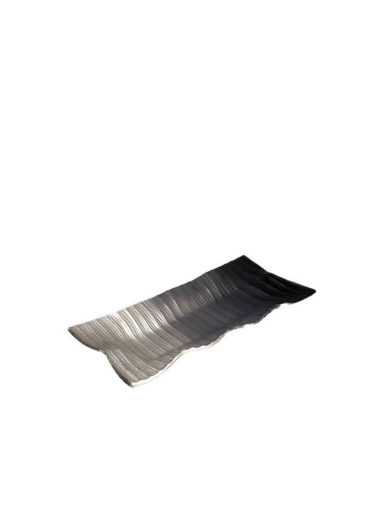 Karvounis Rectangular Metallic Decorative Platter Silver 42x20x4.5cm