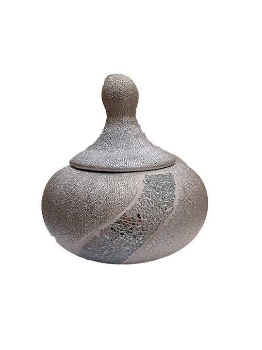 Karvounis Ceramic Sweet Jar with Lid Silver 20x12x20cm