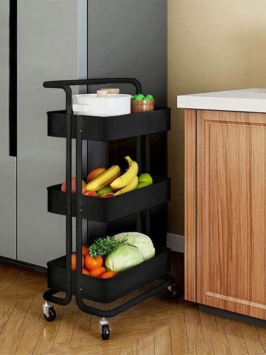 Vesta Home Kitchen Trolley Metallic 3 Tiers Bla...