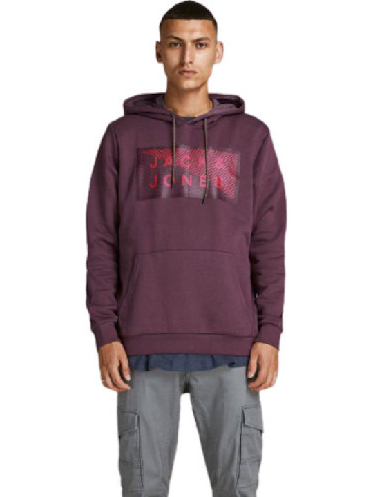 Jack & Jones Men's Sweatshirt with Hood and Pockets Burgundy