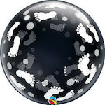 Μπαλόνι Bubble Στρογγυλό Baby Footprints Μαύρο 61εκ.