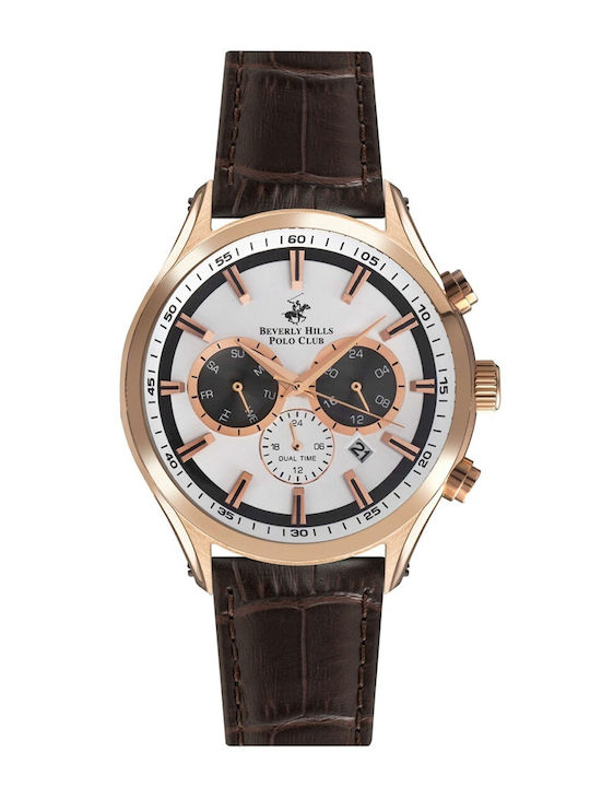 Beverly Hills Polo Club Men's Watch Chronograph Battery with Brown Leather Strap