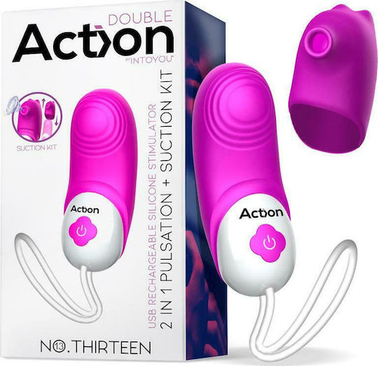 Action No 13 2 in 1 Vibe with Pulsation Function & Air Suction Вибратор Bullet с Дистанционно Управление 9.5см Розов