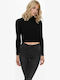 Ella Women's Crop Top Turtleneck Long Sleeve Black