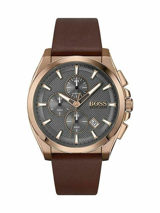 Boss Grandmaster Men's Watch 46mm Chronograph Battery with Brown Leather Strap