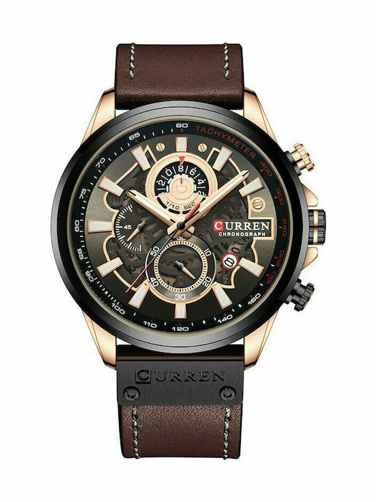 Curren Ανδρικό Ρολόι 47mm Χρονογράφος Μπαταρίας με Καφέ Δερμάτινο Λουράκι