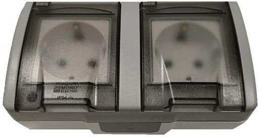 Mono Electric Octans Διπλή Εξωτερική Πρίζα Ρεύματος Στεγανή με Καπάκι Γκρι