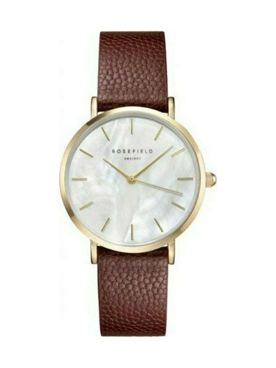 Rosefield The Upper East Side Watch with Brown Leather Strap