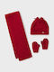 Kids Beanie Set with Scarf & Gloves Knitted Red 3pcs