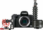 Canon Mirrorless Φωτογραφική Μηχανή EOS M50 Mark II Crop Frame Kit (EF-M 15-45mm F3.5-6.3 IS STM + Vlogger Kit) Black