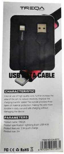 Treqa CA-8572 Braided USB-A to Lightning Cable Μαύρο 2m