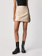 Pepe Jeans E1 Laura Leather High Waist Mini Skirt in Beige color