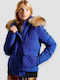 Everest Kurz Damen Puffer Jacke mit pelziger Kapuze für Winter Blau