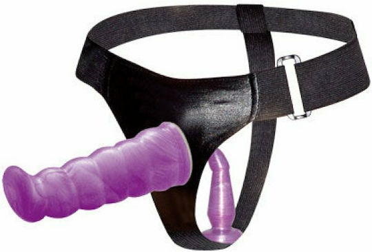 Baile Ultra Female Harness Anal & Vaginal Harness με Διπλό Dildo σε Μωβ Χρώμα