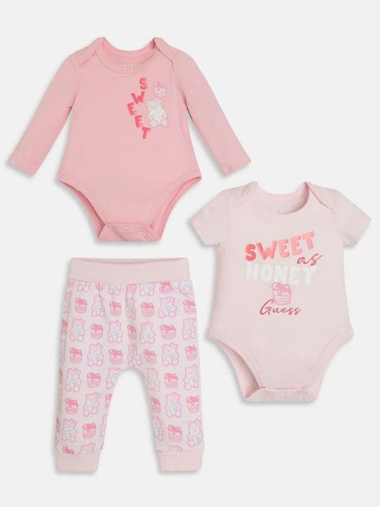 Guess Baby Bodysuit Set Long-Sleeved with Pants Pink 3pcs