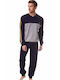 Minerva 90-70961 Men's Winter Cotton Pajamas Set Navy / Γκρι