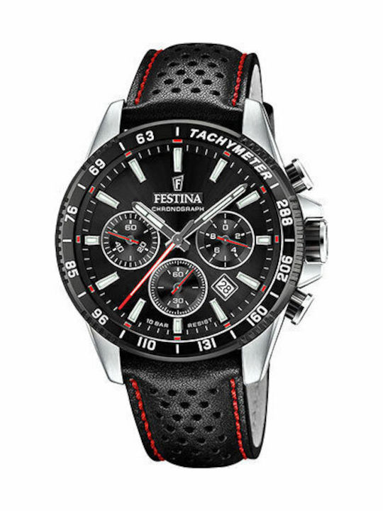 Festina Men's Watch 45mm Chronograph Battery with Black Leather Strap