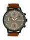 Oozoo Watch Chronograph Battery with Brown Leather Strap