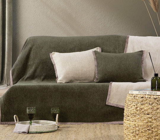 Nef-Nef Homeware New Tanger Ριχτάρι Τριθέσιου Καναπέ Δύο 'Οψεων Ζακάρ 180x300εκ. Green / Ecru