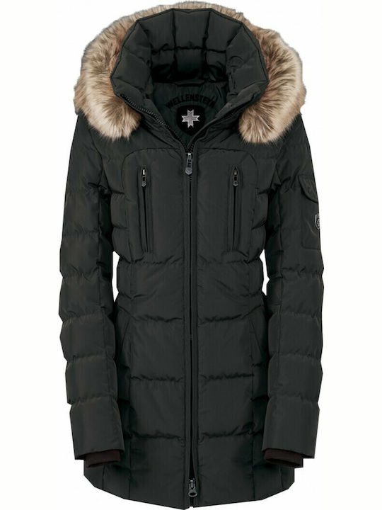 Hollywood Women's Long Puffer Jacket for Winter with Hood Black
