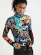 Desigual Bruselas Women's Long Sleeve Sweater Turtleneck Floral Multicolour