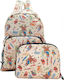 Eco Chic Beige Owl School Backpack for Junior High-High School with Water Bottle Holder