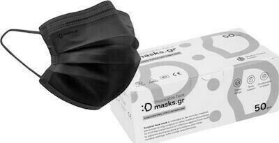 masks.gr Χειρουργική Μάσκα Προσώπου 3ply Τύπου IIR Protective Mask Non-Reusable Type IIR Surgical Black 50pcs