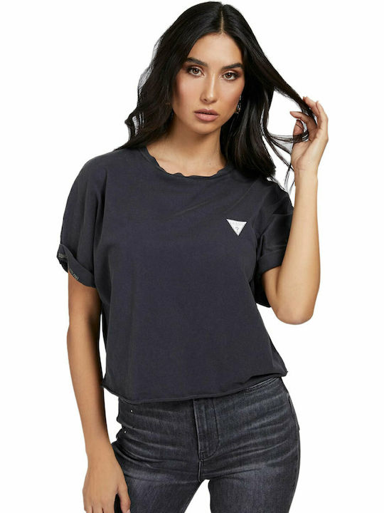 Guess Γυναικείο Crop T-shirt Μαύρο