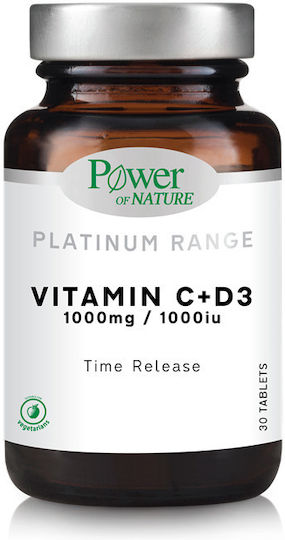 Power Of Nature Platinum Range Vitamin C+D3 Βιταμίνη για Ενέργεια & Ενίσχυση του Ανοσοποιητικού 1000iu 1000mg 30 ταμπλέτες
