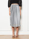 Lynne 043-513007 Pleated High Waist Midi Skirt in Silver color