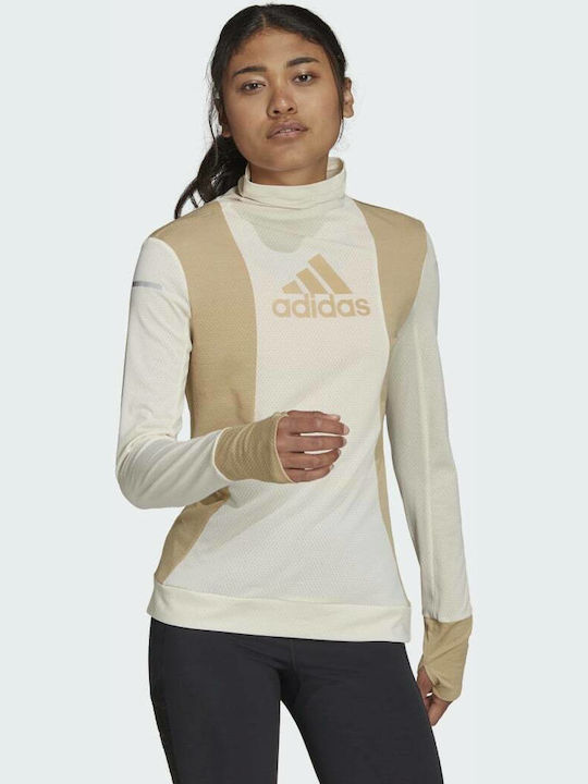 Adidas Glam Blocked Μακρυμάνικη Γυναικεία Αθλητική Μπλούζα Wonder White