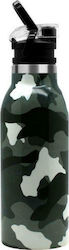 Ecolife Thermos με Καλαμάκι Camouflage σε Πράσινο χρώμα 0.55lt