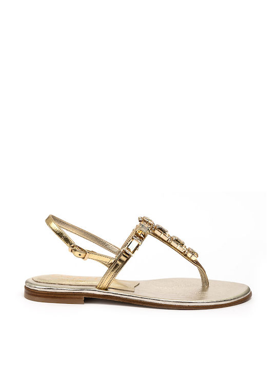 CAPRI LEATHER SANDALS WITH CRYSTALS - Gold FB874/ORO