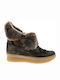 18KI8852 Wildleder Damen Stiefeletten Ankle Boots mit Pelz Braun