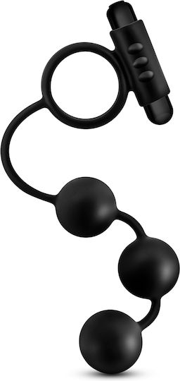 Blush Anal Adventures Platinum Anal Beads with Vibrating Cockring Δονούμενο Δαχτυλίδι Πέους Σιλικόνης Μαύρο BL-01905