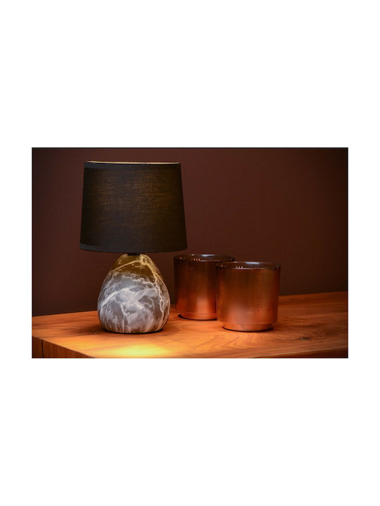 Lucide Lightning Marmo Ceramic Table Lamp for Socket E14 with Black Shade and Gray Base