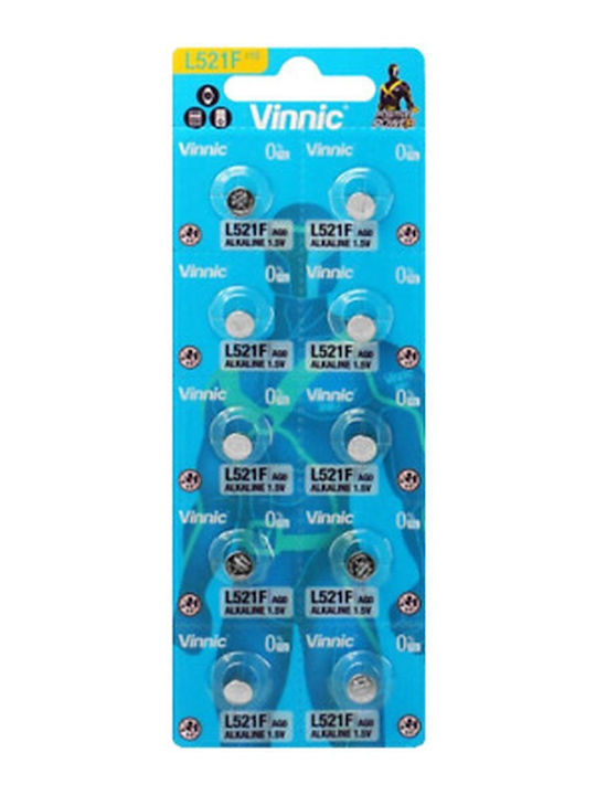 Vinnic AG0/L521F Αλκαλικές Μπαταρίες Ρολογιών LR60 1.5V 10τμχ