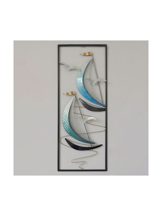HomeMarkt Wall Decor Made of Metallic Light Blue Black 74.5x3x28.5cm