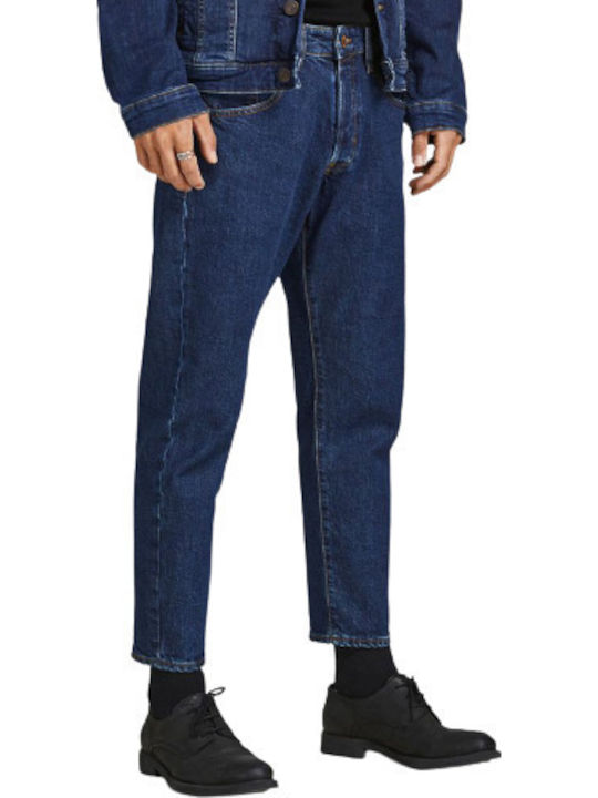 Men's Cropped Jeans Pants with Loose Tapered Fit Blue