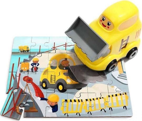 Ξύλινο Παιδικό Puzzle Σφηνώματα Μπουλντόζα 24pcs Top Bright