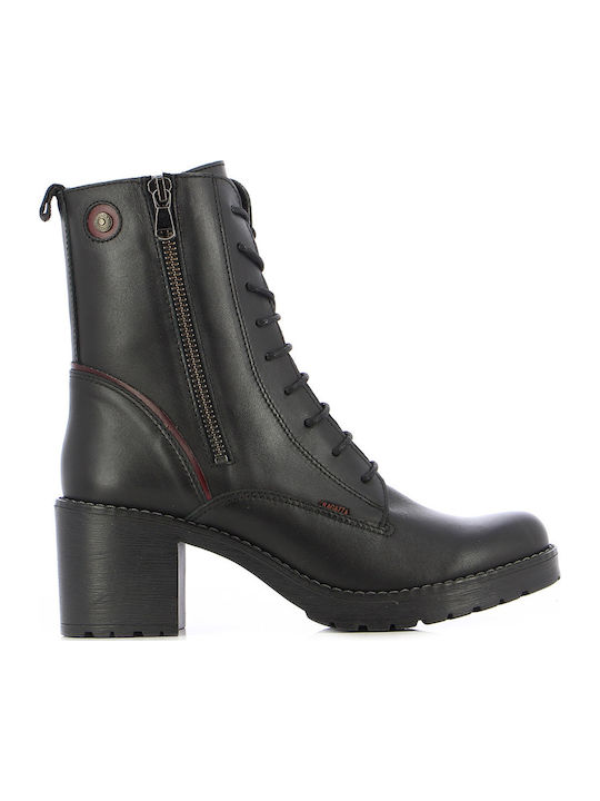 Leather Women's Ankle Boots with Medium Heel Black
