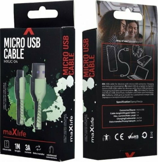 Maxlife Braided USB 2.0 to micro USB Cable Πράσινο 1m (MXU-04GR)