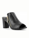 Leather Mules with Chunky High Heel in Black Color