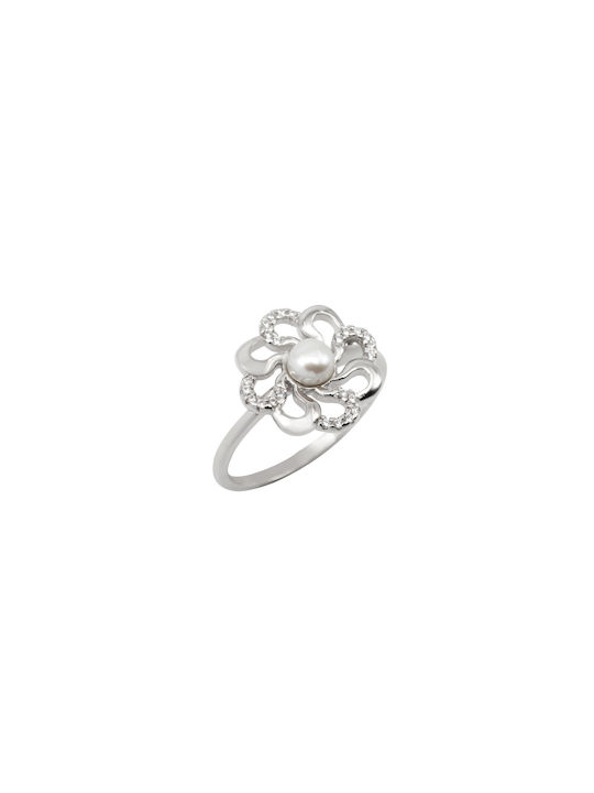 silverline, silver, women's ring with pearl, zircon, white, platinum-plated