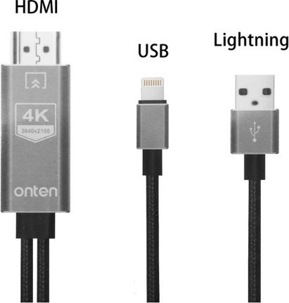 Onten OTN-7519 Cable HDMI male - Lightning male / MHL 2m Gray
