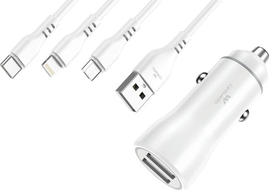 Leewello CC115+SJX-187 Încărcător Auto Cu Mufă De Brichetă 3.1A Încărcare Rapidă Cu 2 Porturi USB-A Și Cablu Micro-USB Culoare Albă